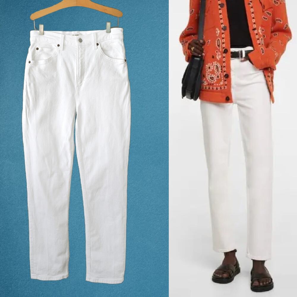 RE/DONE 70s High Rise Straight Jeans White Zipper Fly Finished Hem Size 27